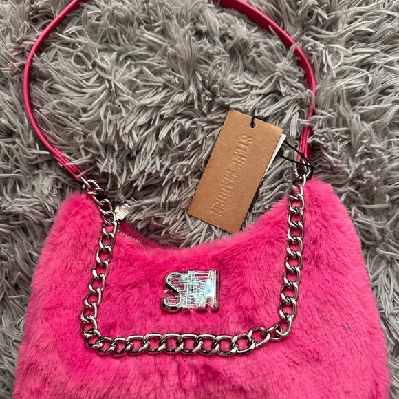 Handbags - Steve Madden Pink Faux-Fur Chain Shoulder Bag NWT